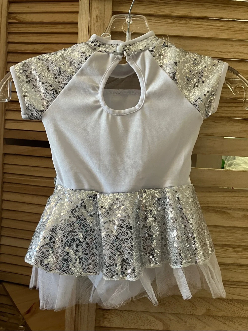 Silver Sequin Kids' Dance Costume with Feather Trim 3-4 years NWT